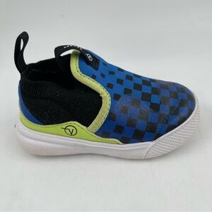 Vans Infant/Toddler Off the Wall Checkered Black Blue Slip-On Sneaker Shoe-SZ4.5